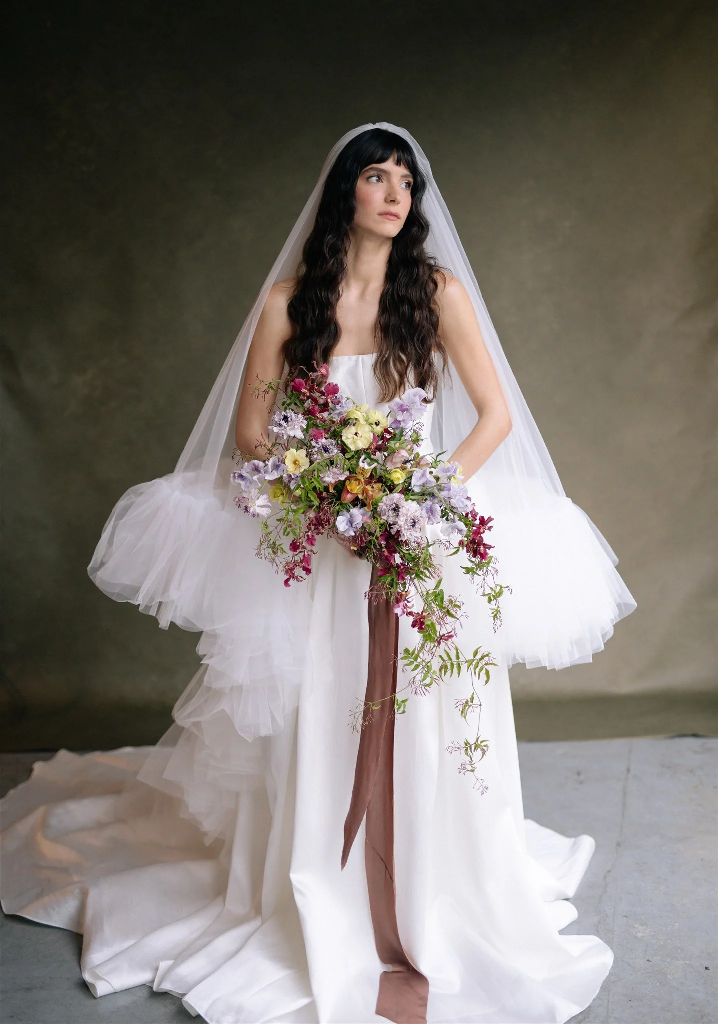 Bridal portrait against OLIVINE hand-painted canvas backdrop by Chasing Stone