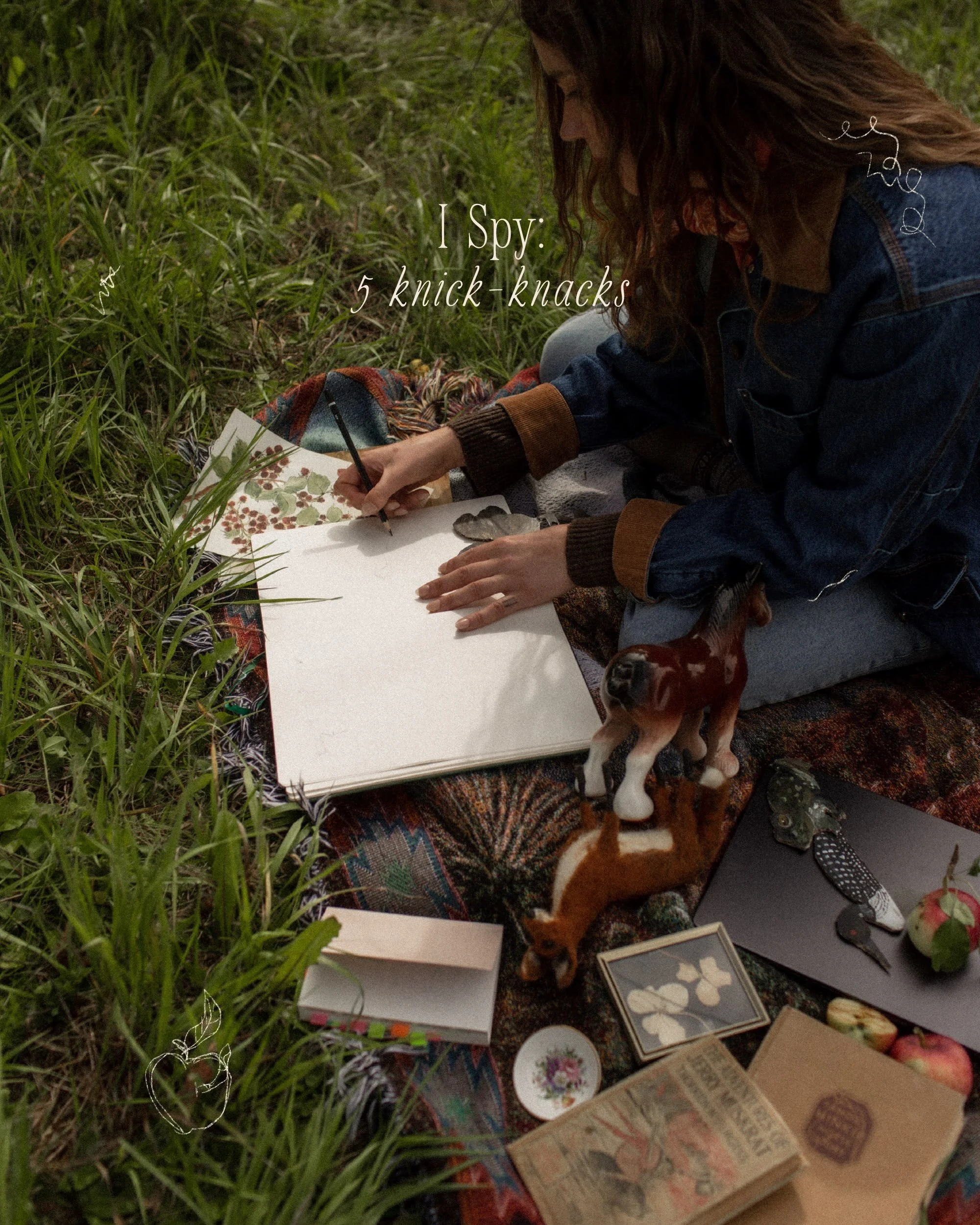 A little game of I Spy, featuring five knick-knacks and my absolute inability to leave a little bit behind.

Some were gifts, some were found, some I made myself. A ceramic horse, a fox that reminded me of my dog, a pair of lucky clovers in a slightl