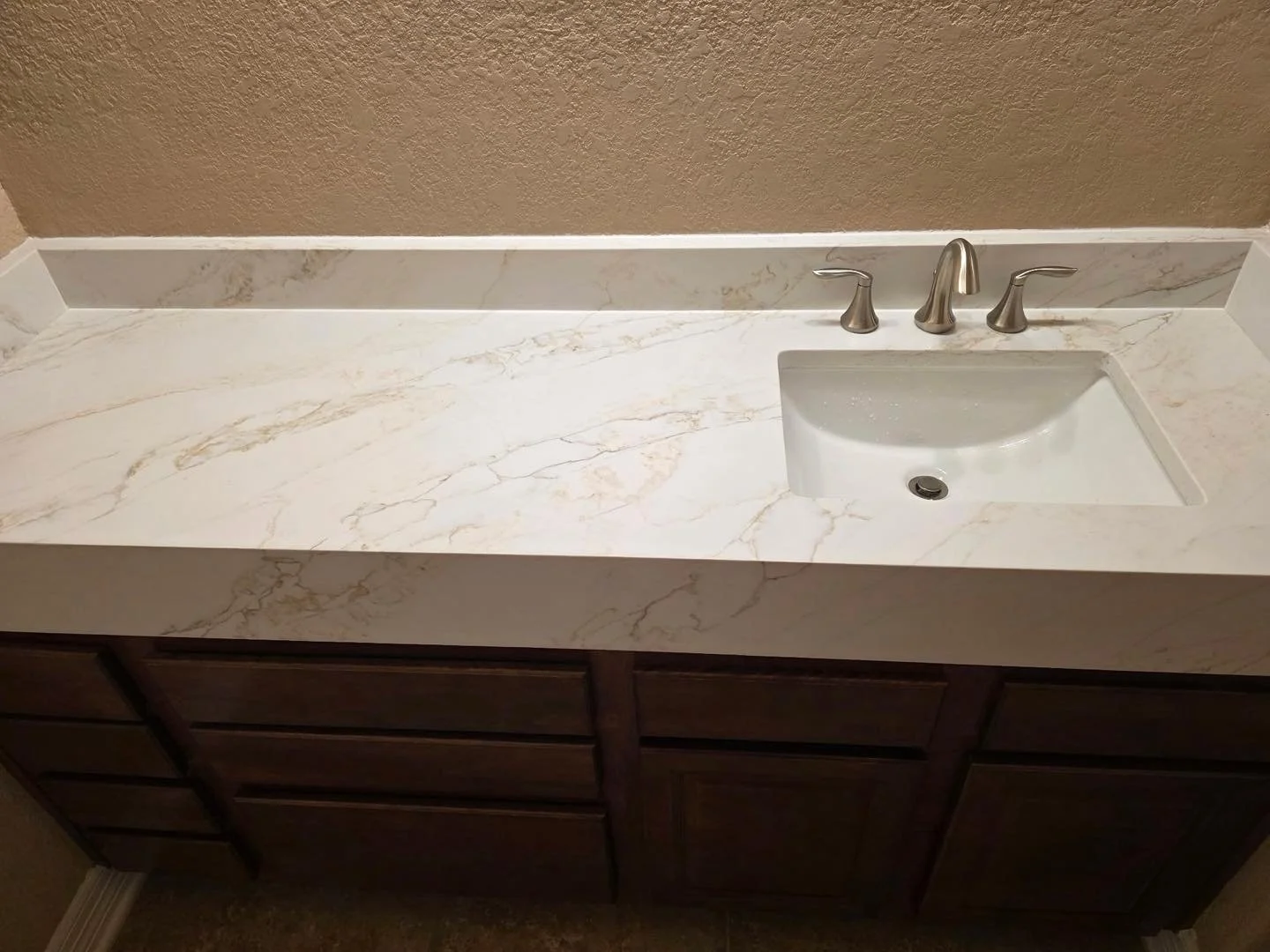 Beautiful Quartz countertops that have been &ldquo;mitered&rdquo; allowing room to raise counter top height #countertops #quartz #miteredcountertops