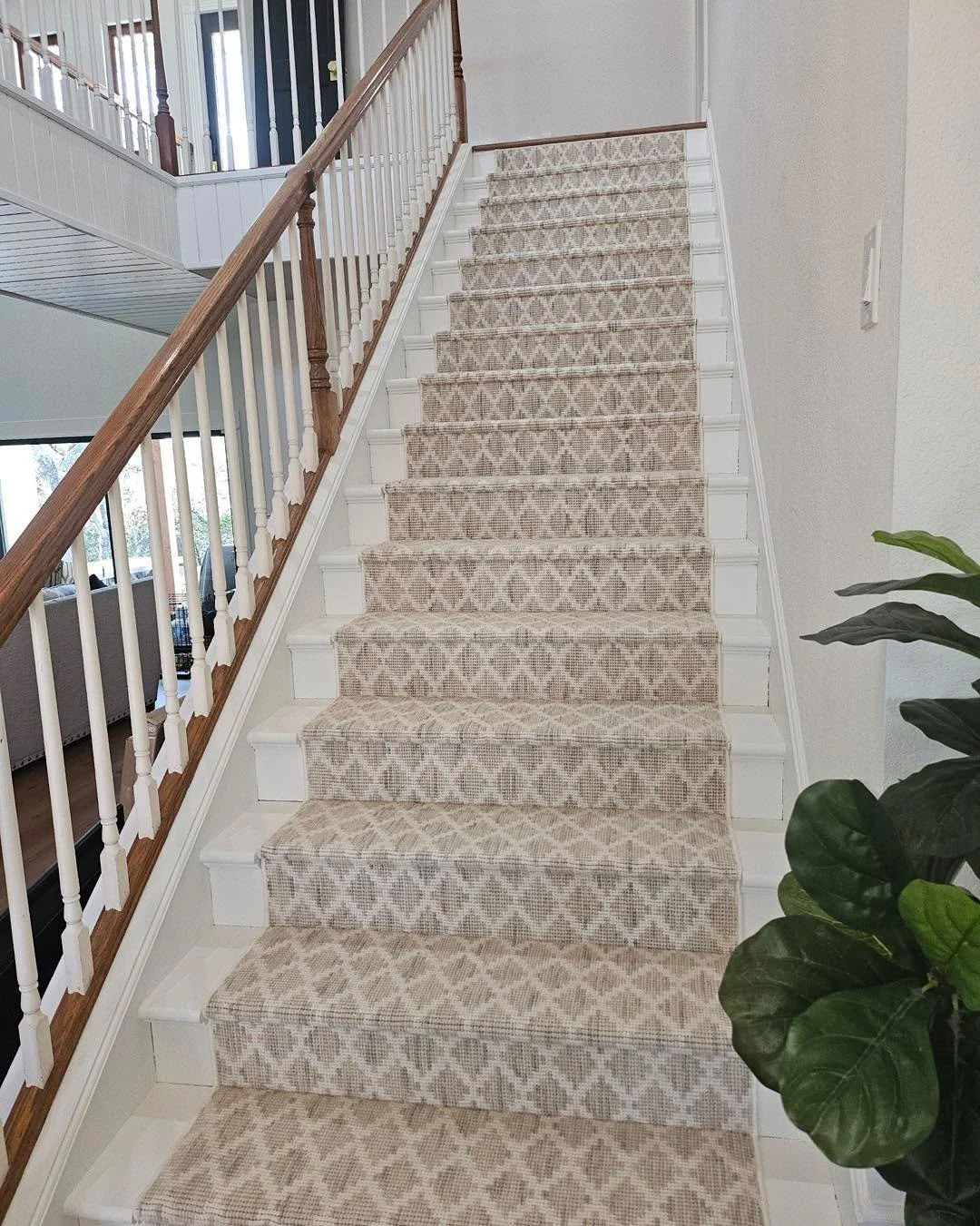 Gorgeous  wool carpet runner on stairs with serging on exposed edges for a beautiful finish 💕 #woolcarpet #stairrunner