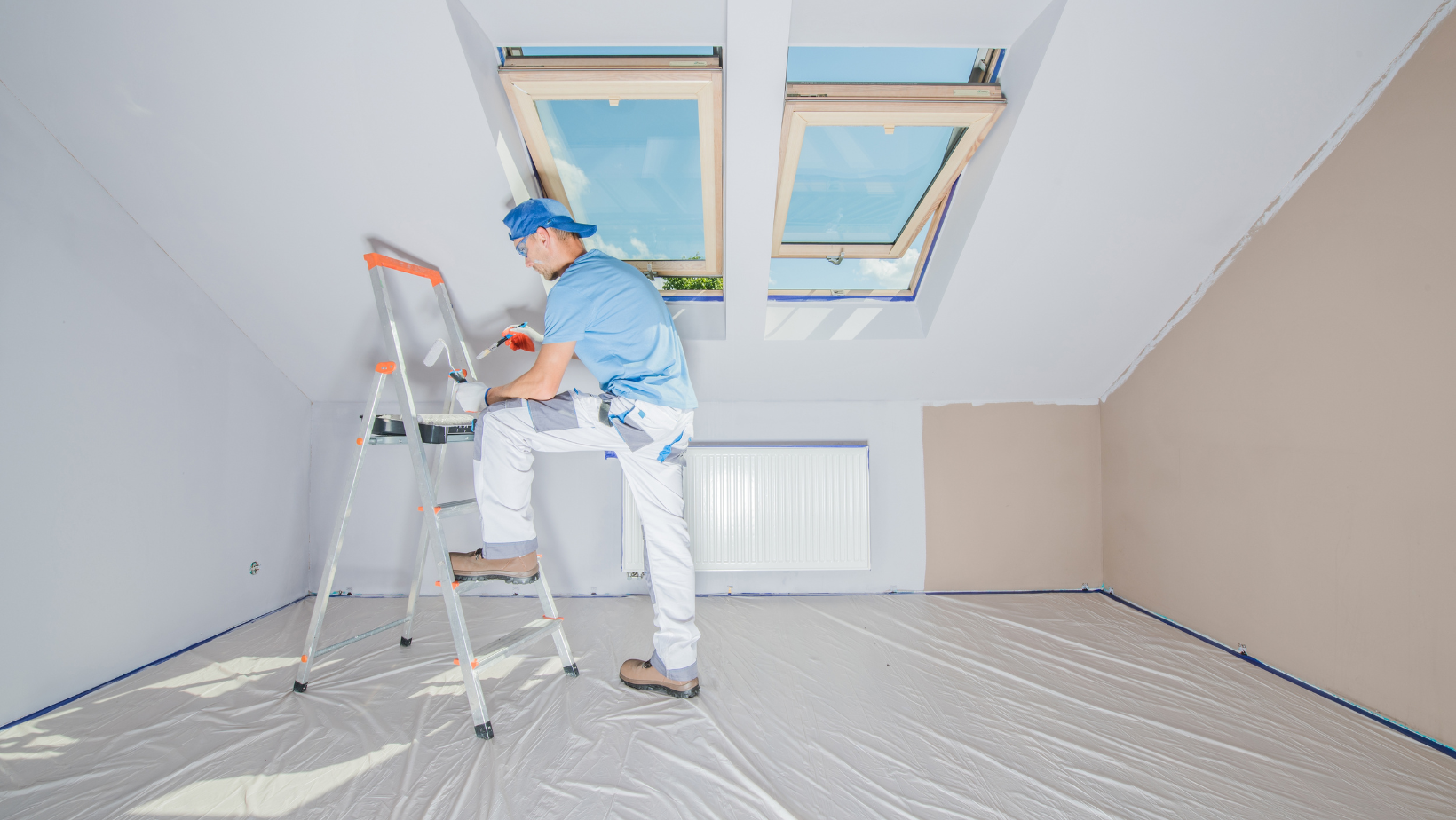 Interior house painter protecting and painting a room in Northern Indiana