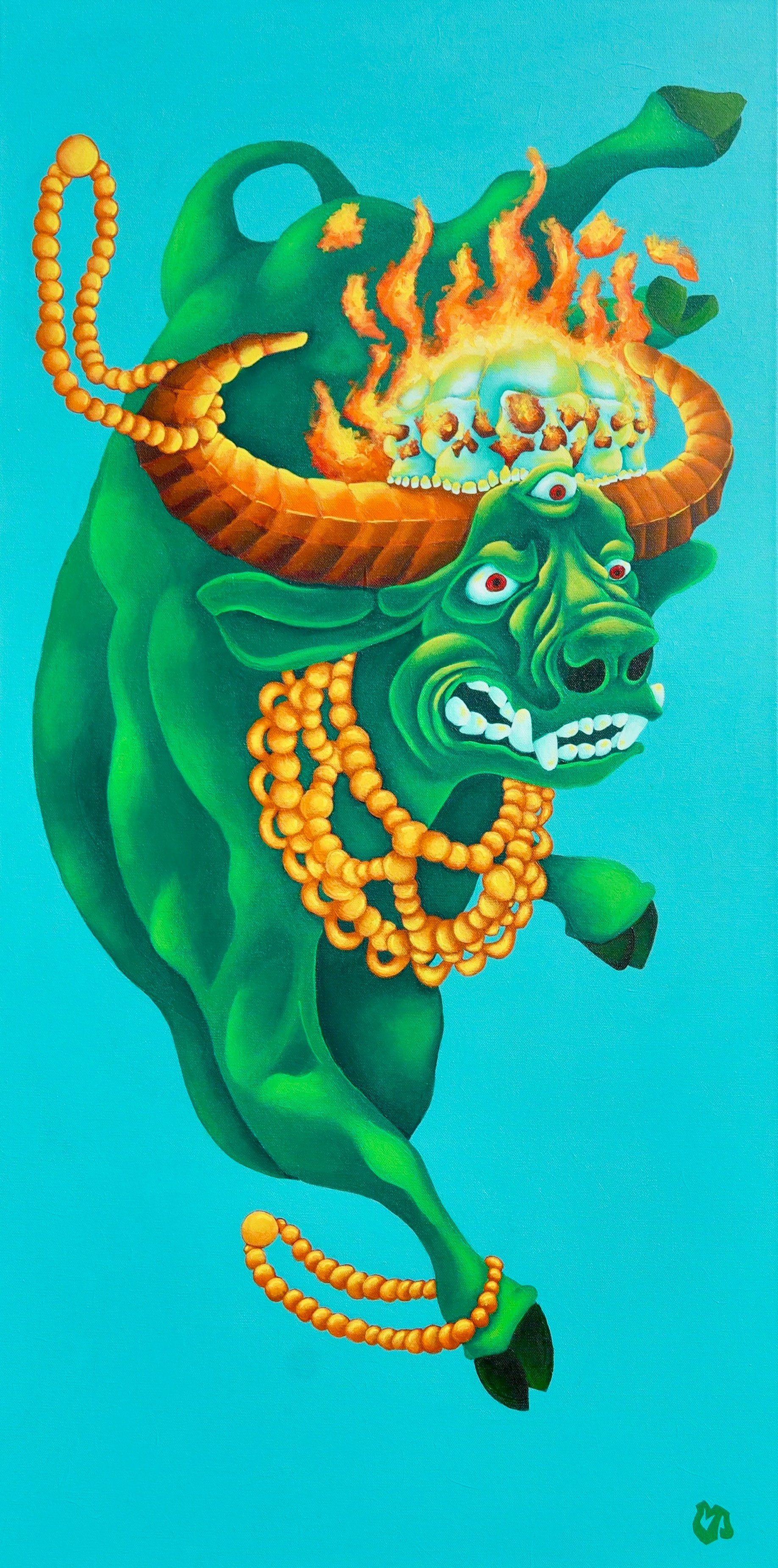 Yama King of Beast; Acrylic Paint on 24” (61cm)  x 48” (122cm)  Canvas.