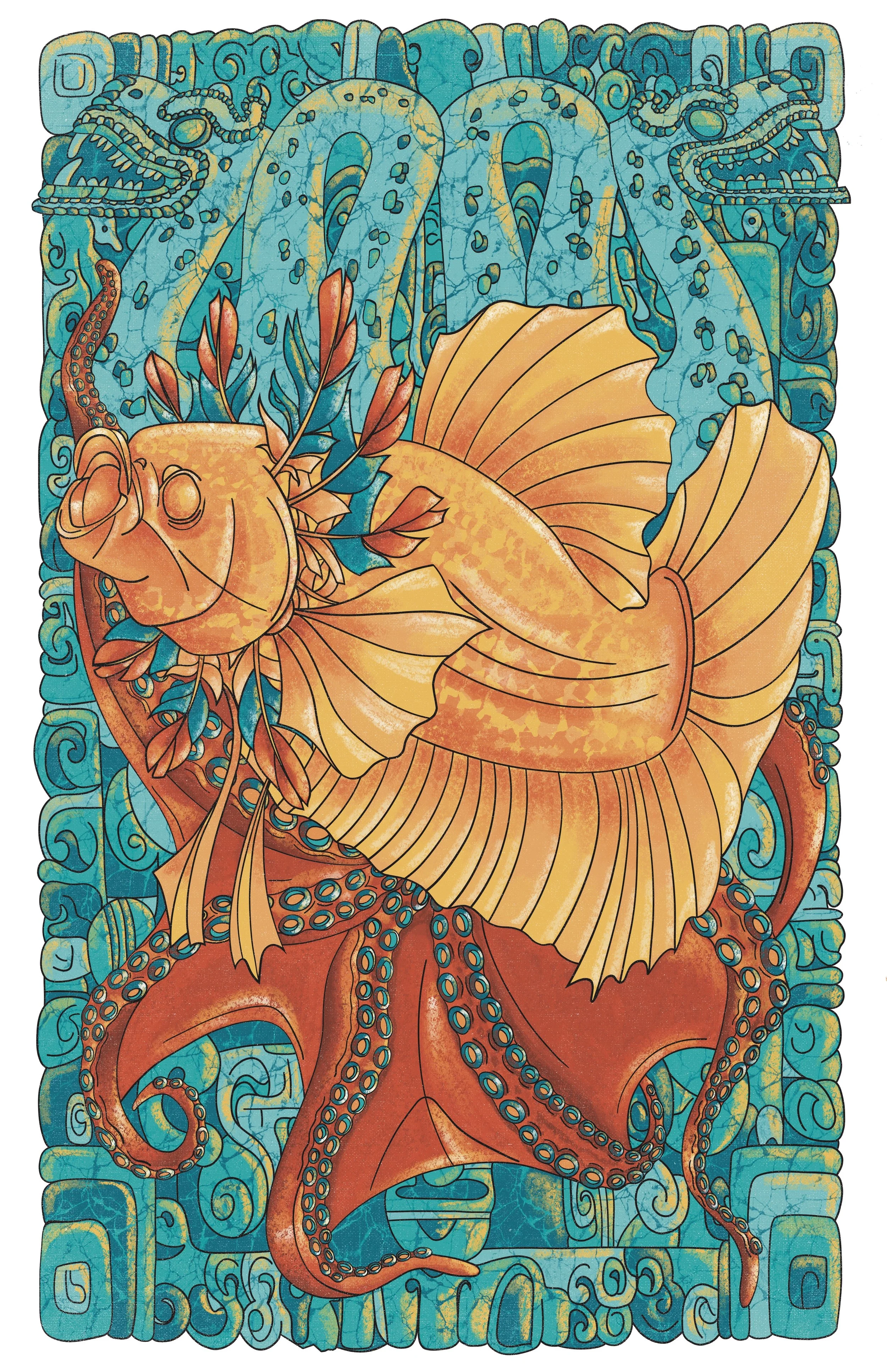 The Golden God - The golden betta fish is ancient god of the sea that was met its end to the mighty kraken, forever to be forgotten in history

11” x 17” Print Available 