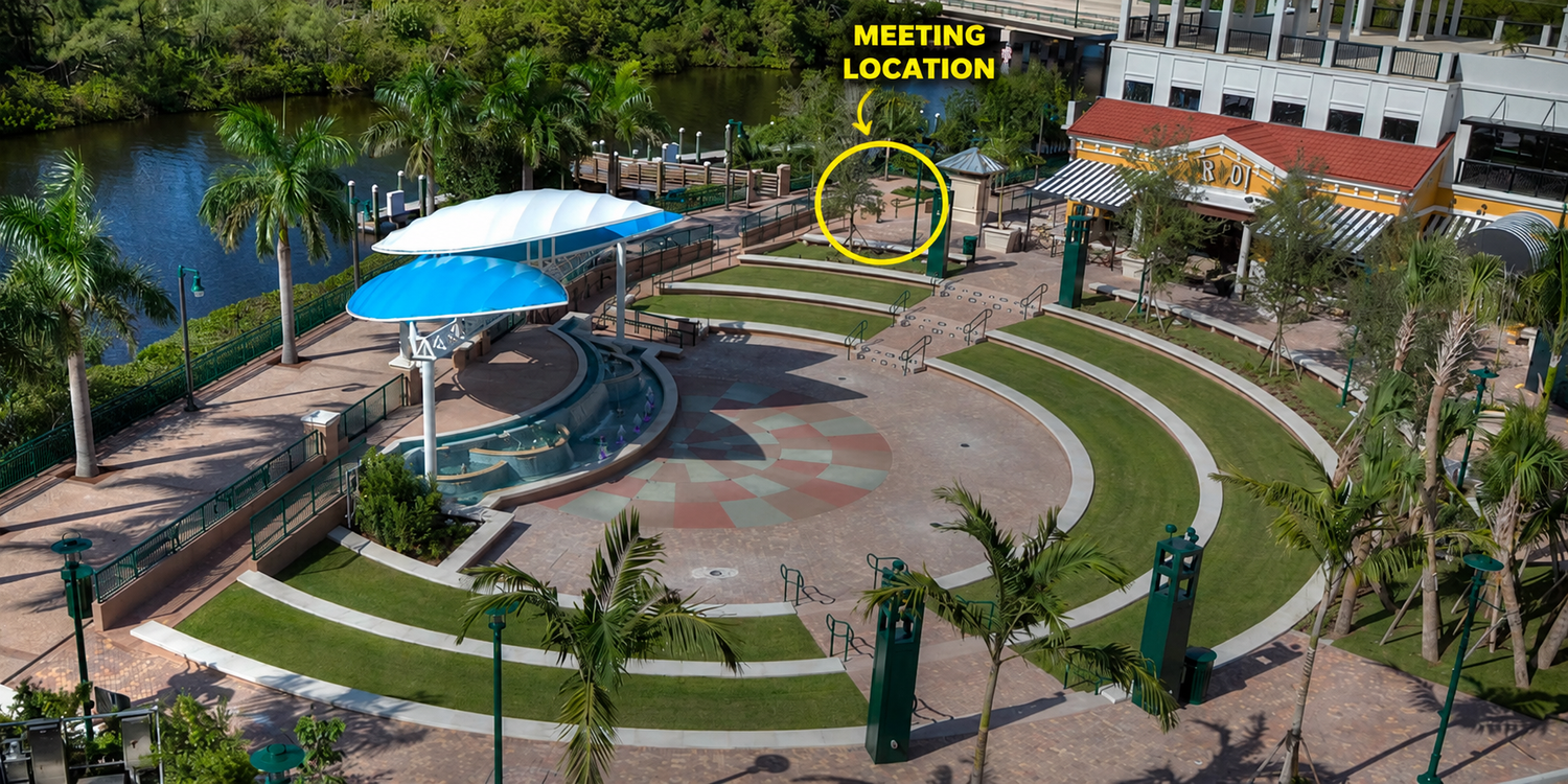 Aerial photograph showing the meeting location on the lawn at Harbourside Place