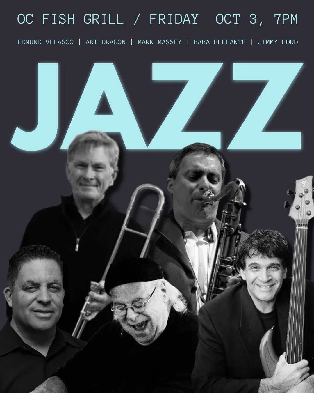 Uncompromising live jazz this Friday @ocfishgrill with OC/LA's finest jazz musicians!

📍 5789 Alton pkwy, Irvine
📞(949) 988 7002