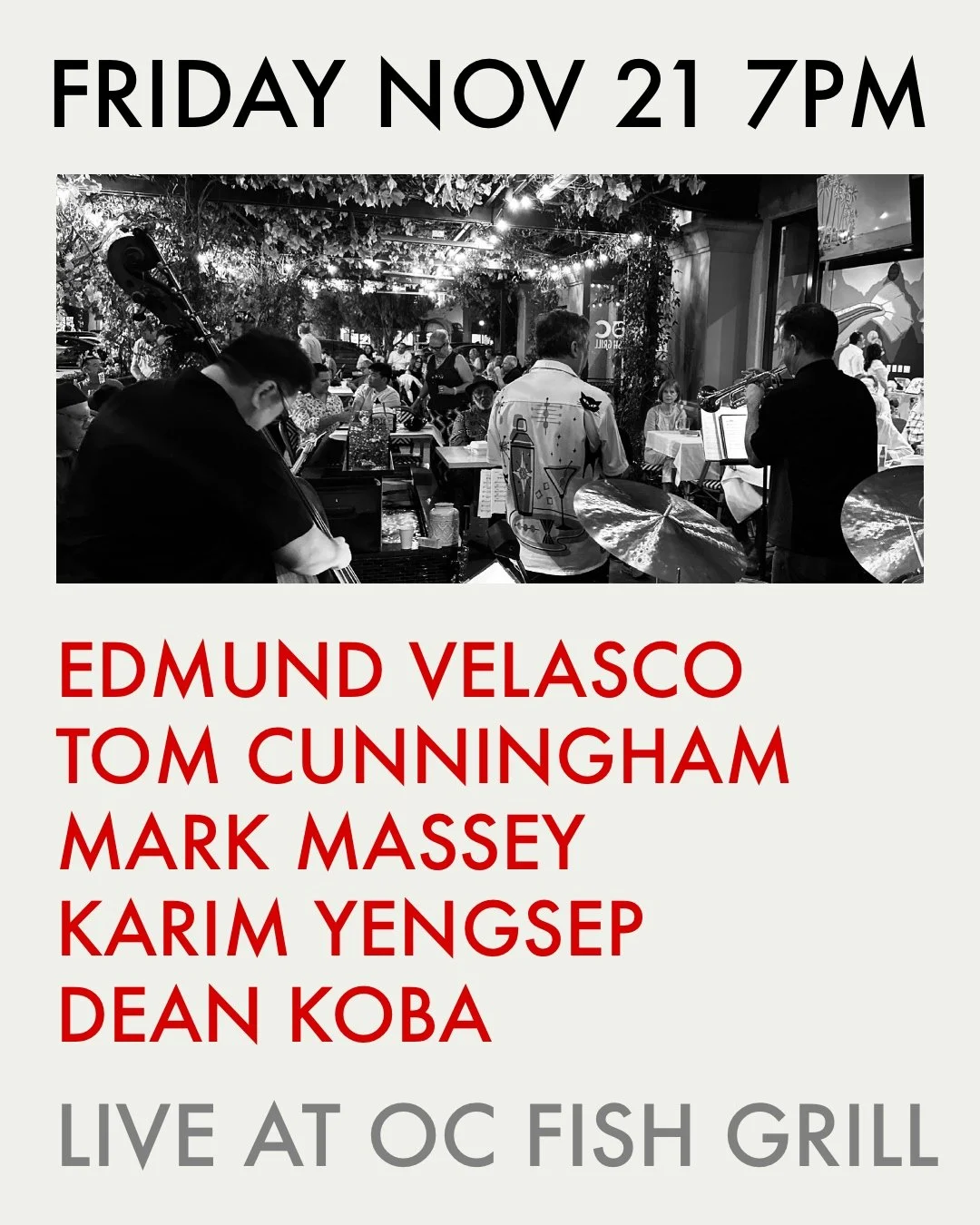 Weather permitting we are back to @ocfishgrill on Friday night! Downbeat 7pm. 🤞