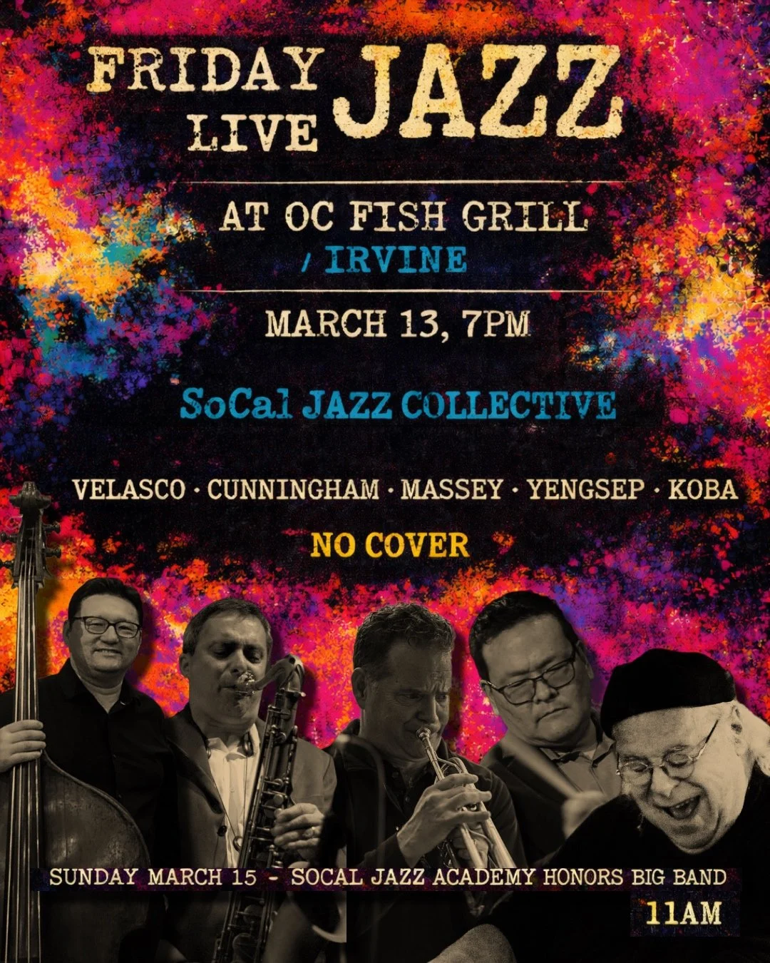 Live Jazz this Friday night 7-9:30pm and during the Sunday Brunch 11am-2pm at @ocfishgrill in Irvine! Call to book a table ☎ 949-988-7002 and come out. Peace.