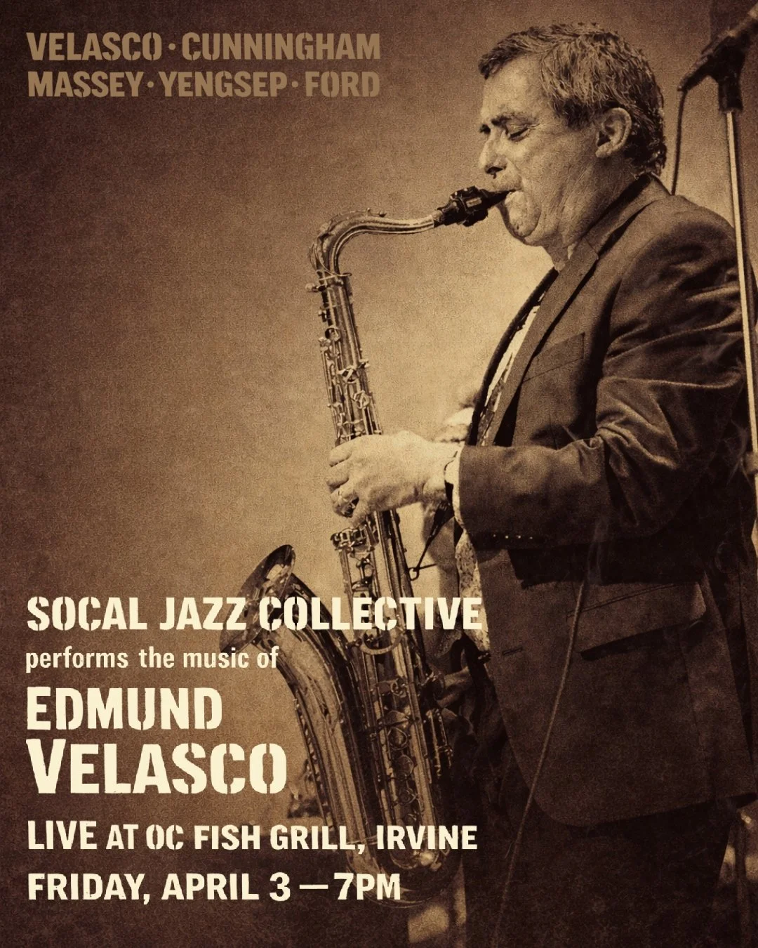 The Collective performs all original program, the music of saxophonist @mundmusic on Friday, April 3, 7pm at @ocfishgrill in the heart of Irvine 🎷 Save the date and come out. Call for tables 949-988-7002.