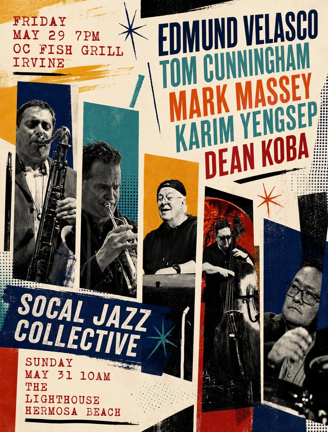 Same great band and two great venues -- we'll see you this weekend in Irvine at @ocfishgrill and in Hermosa Beach for the Sunday Jazz Brunch at the legendary @thelighthousecafe ! Peace.