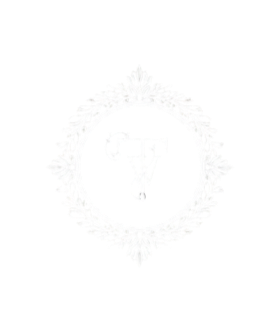 A black background with a white ornate circular design surrounding a stylized letter 'V' and 'G' in the center.