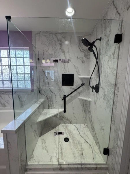 Zero-threshold shower installation for aging-in-place bathroom remodeling near Charlotte, NC