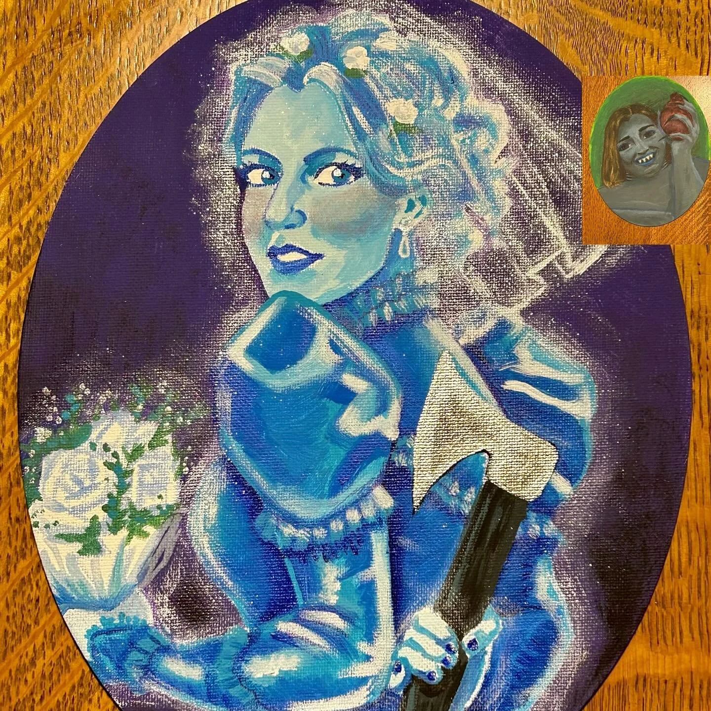 @s0alaina.art and I painted each other as monsters to distract ourselves from the stress of Election Night. 
Look how cute and murderous we are! 
#art #artgallery #painting #monster #lakemonster #hauntedmansion #constancehatchaway