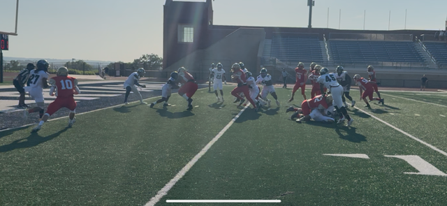 QB #8 Larney Seals rushing in a two-point conversion on the opening drive of the Miners vs Lions game on June 21st, 2025