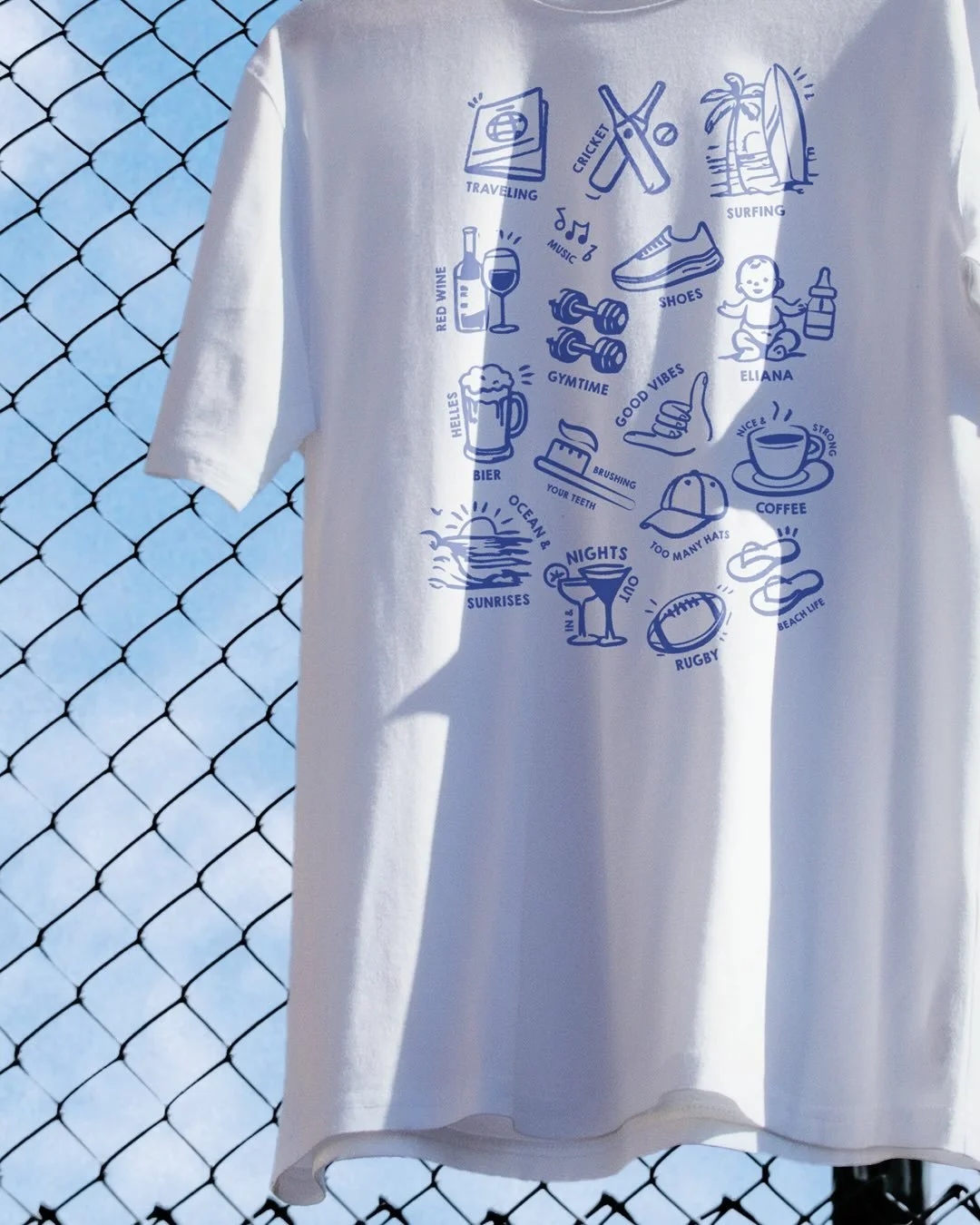 One of my favourite presents to make lately: personalised t-shirts.

I designed this one for my partner by creating a bunch of little icons of all the things he loves. The result? Something cheeky, personal and still cool enough to actually wear out 
