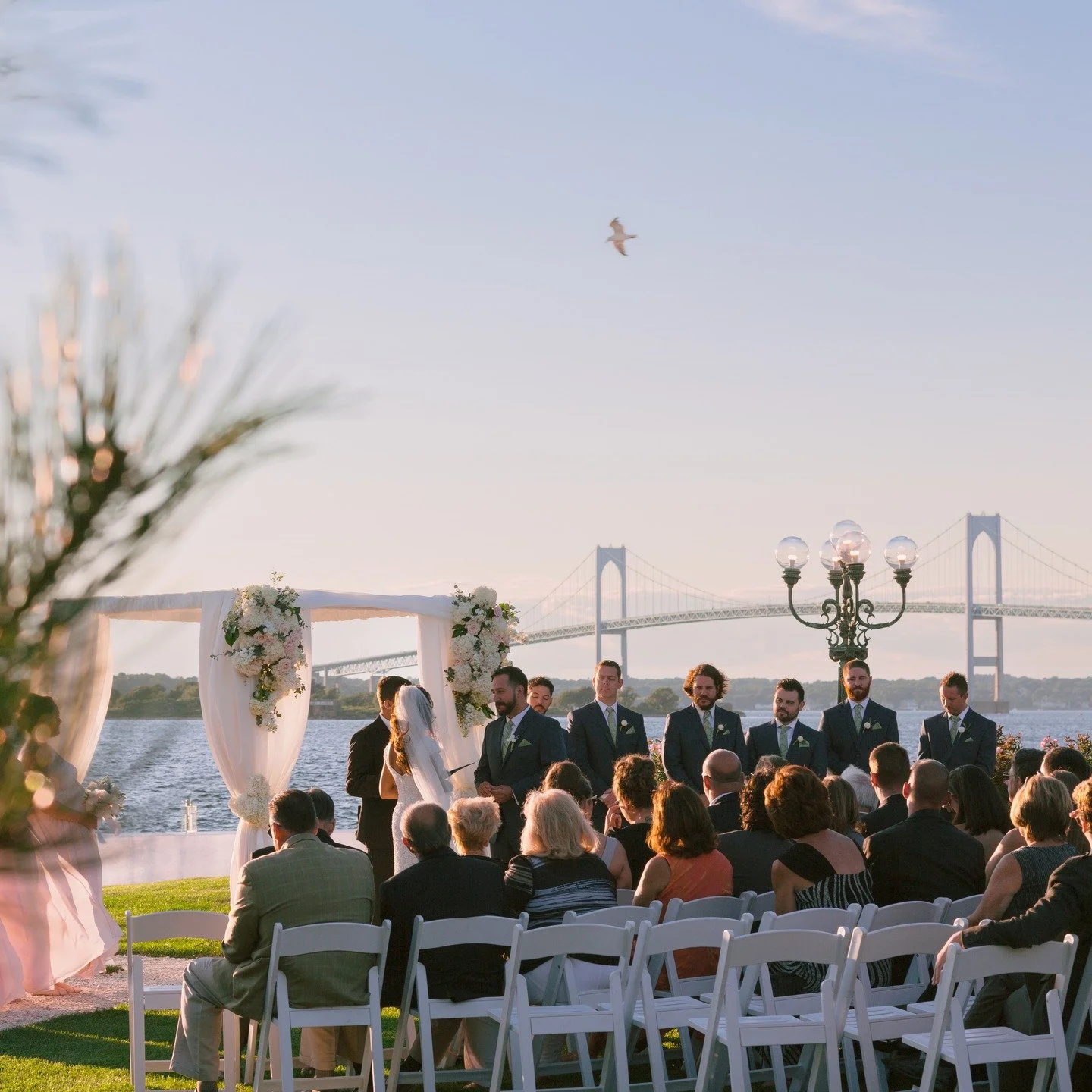 Love when a bird enters the frame at just the right time! #bellemerwedding #bellemerceremonyonthelawn #newportweddings #newportri @seashells_in_bloom