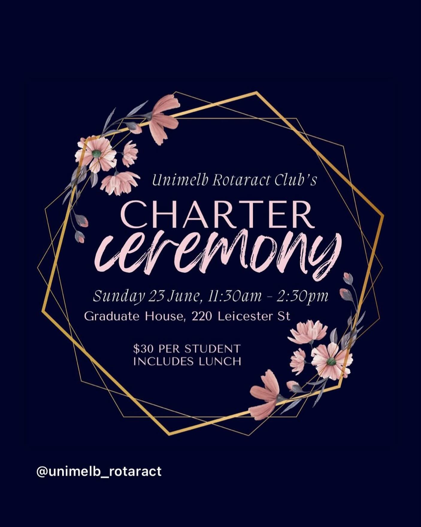 We are so excited to announce that the University of Melbourne Rotaract Club is OFFICIALLY being chartered!!!

Come and join us for lunch to celebrate this momentous occasion, celebrating the successful, hard work and dedication of all the Rotaractor