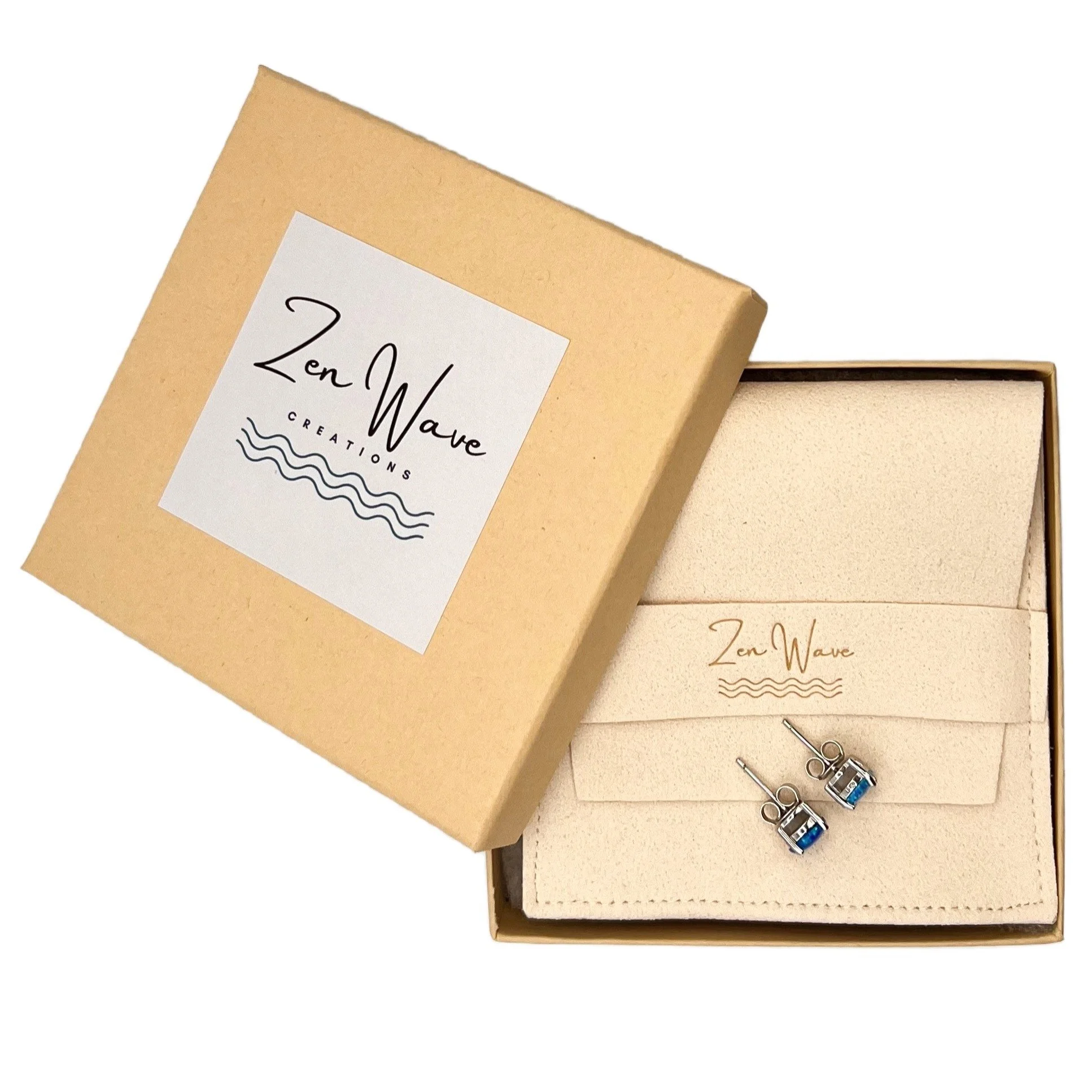 Blue Opal Stud Earrings in Gift Box