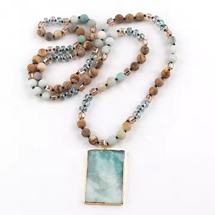 Exquisite piece of Energy Jewelry. Hand-knotted Amazonite necklacke.