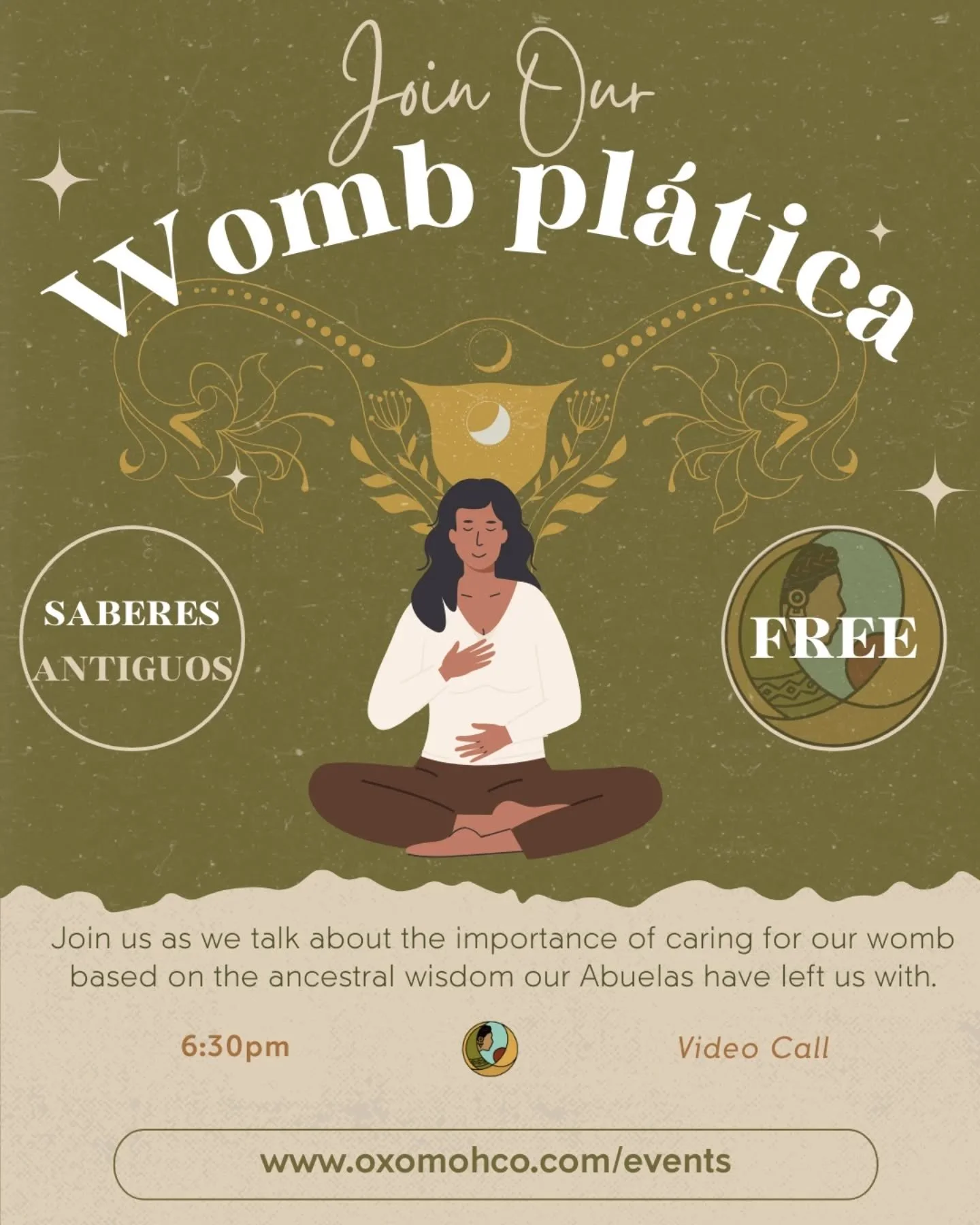 ✨️Wed Dec 3 @ 630 pm ✨️
Join us for our monthly womb platica! 
🥳🥳 For those who missed the Nov call, join us this month 🥳🥳

During this call we learn about ways to care for our womb based in Mexican Traditional Medicine!
Why is this important?
Ho