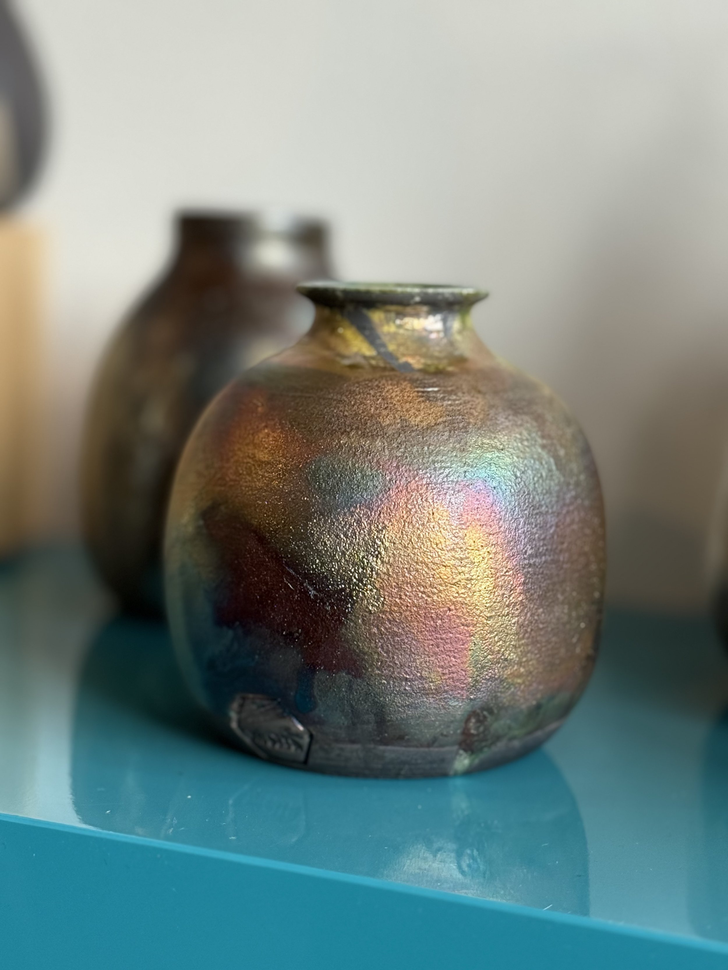 Raku fired bud vase