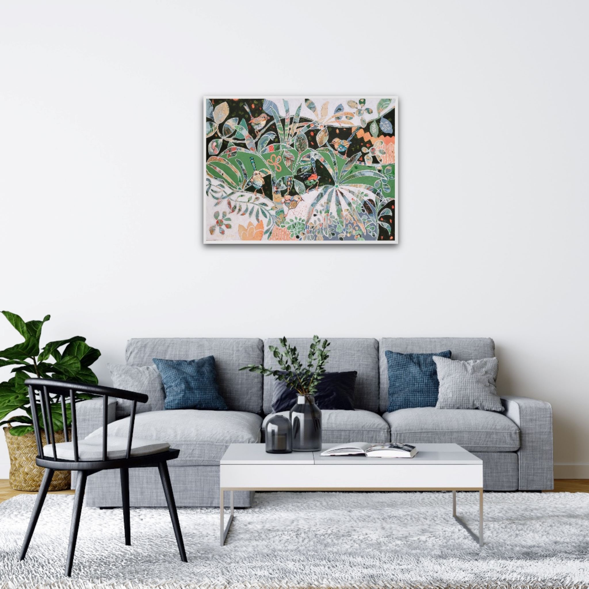 Fairy wrens painting hanging above couch in lounge room.jpg