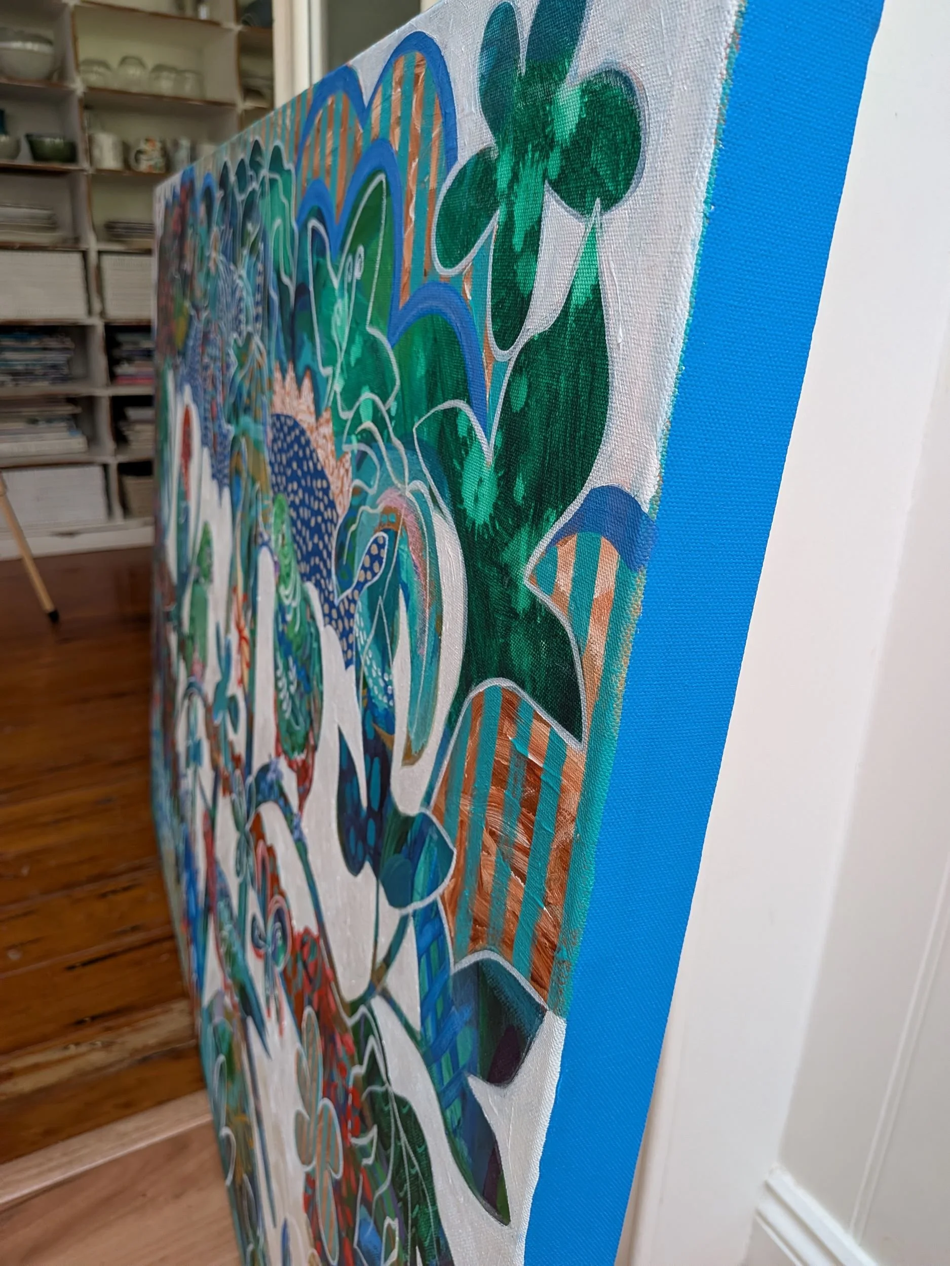 side view of large bird painting showing blue edges.jpg