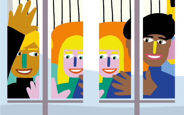 illustration of people in moving image