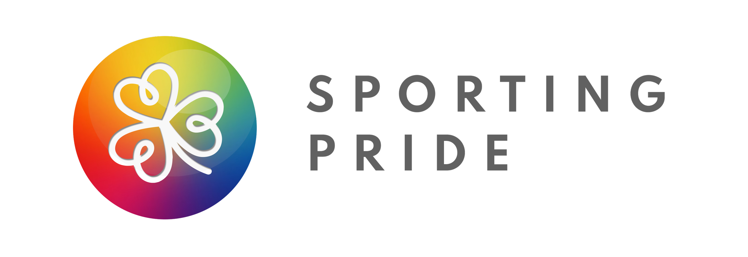 Logo for Sporting Pride featuring a rainbow-colored circle with a white butterfly outline and the words 'Sporting Pride' in gray text.