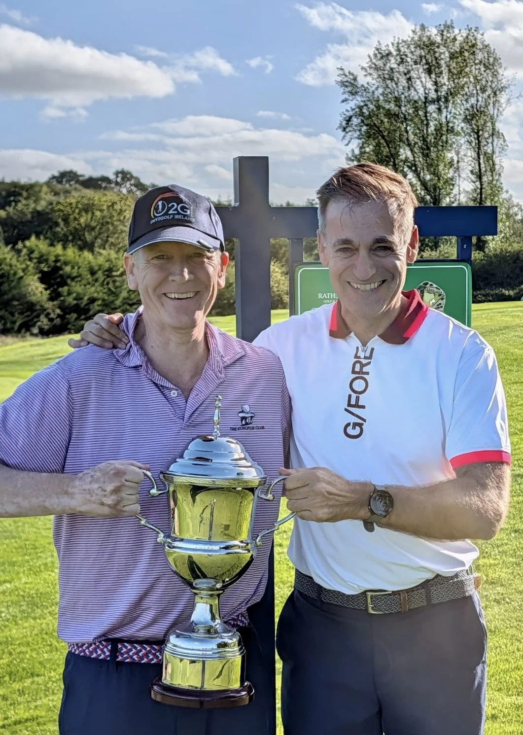 Out2Golf Ireland and Out2Golf UK Team Captains Jonny and Dean with the Rainbow Cup trophy
