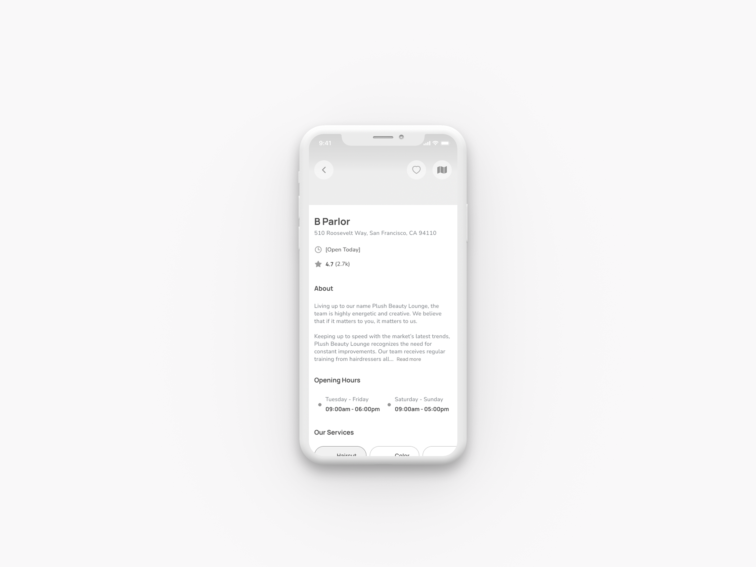 Scroll: Salon Home Screen