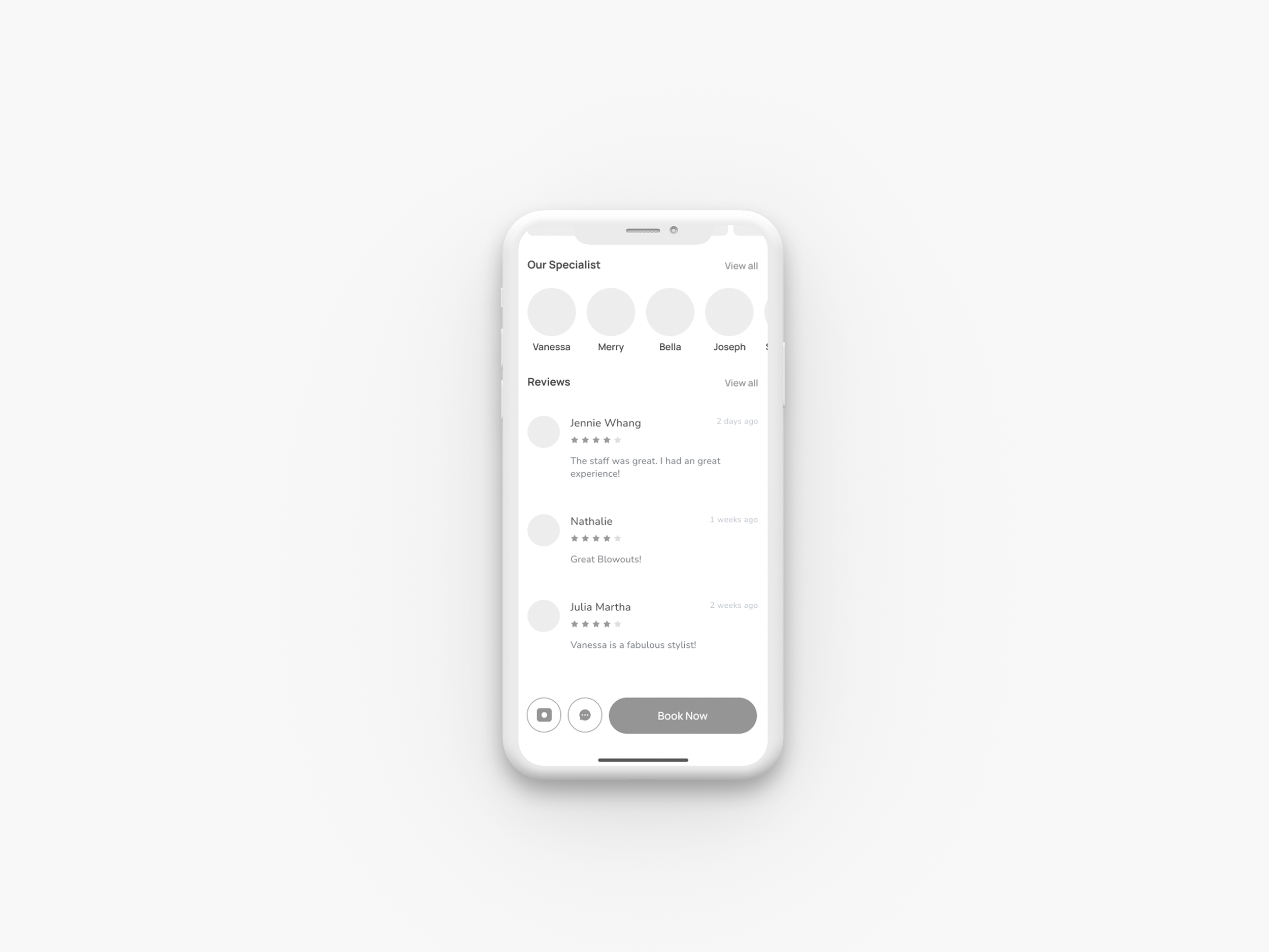 Scroll: Book Now Screen