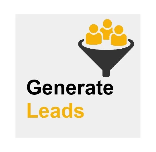 Icon of three people inside a funnel with the words 'Generate Leads' underneath.