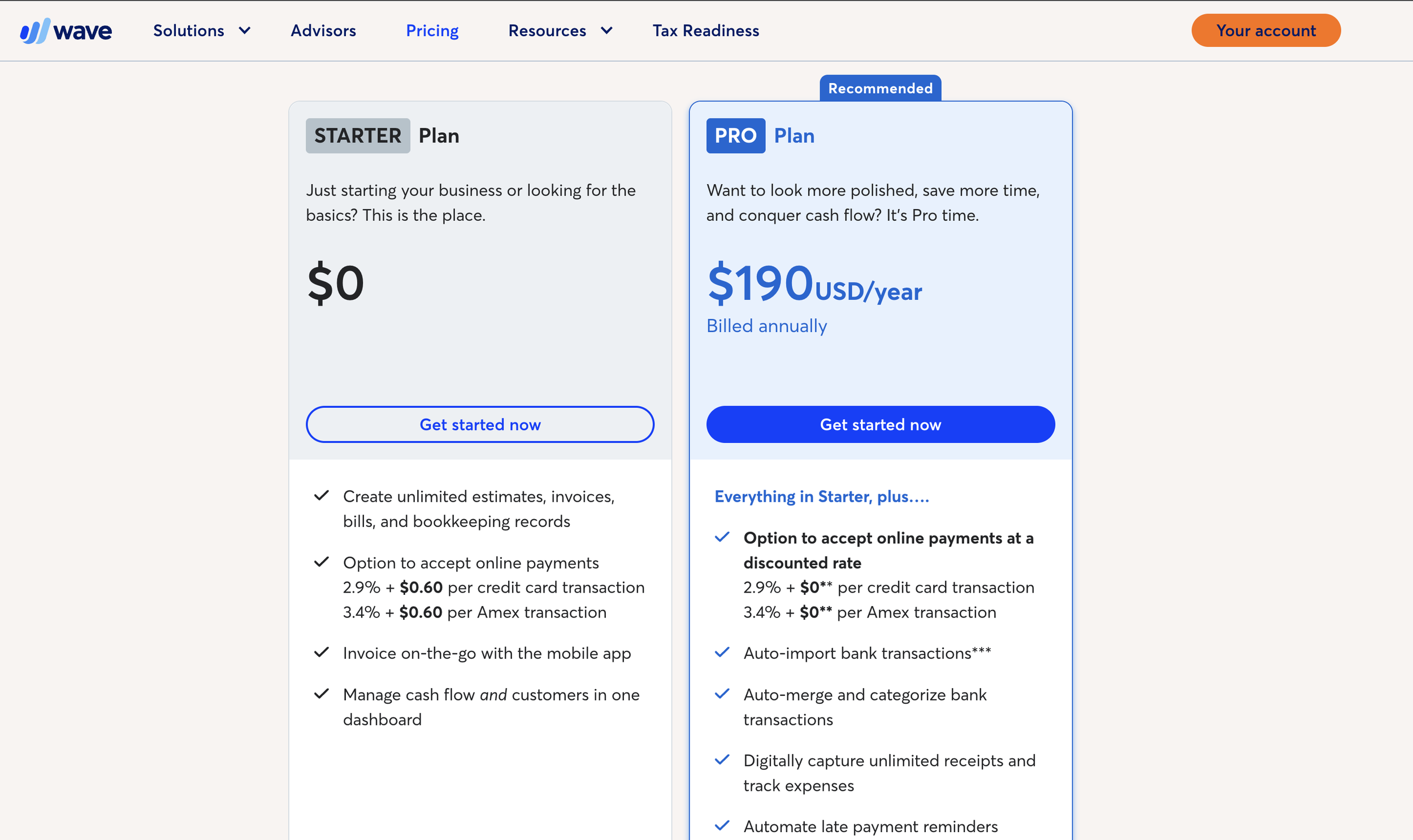 wave starter vs. pro plan