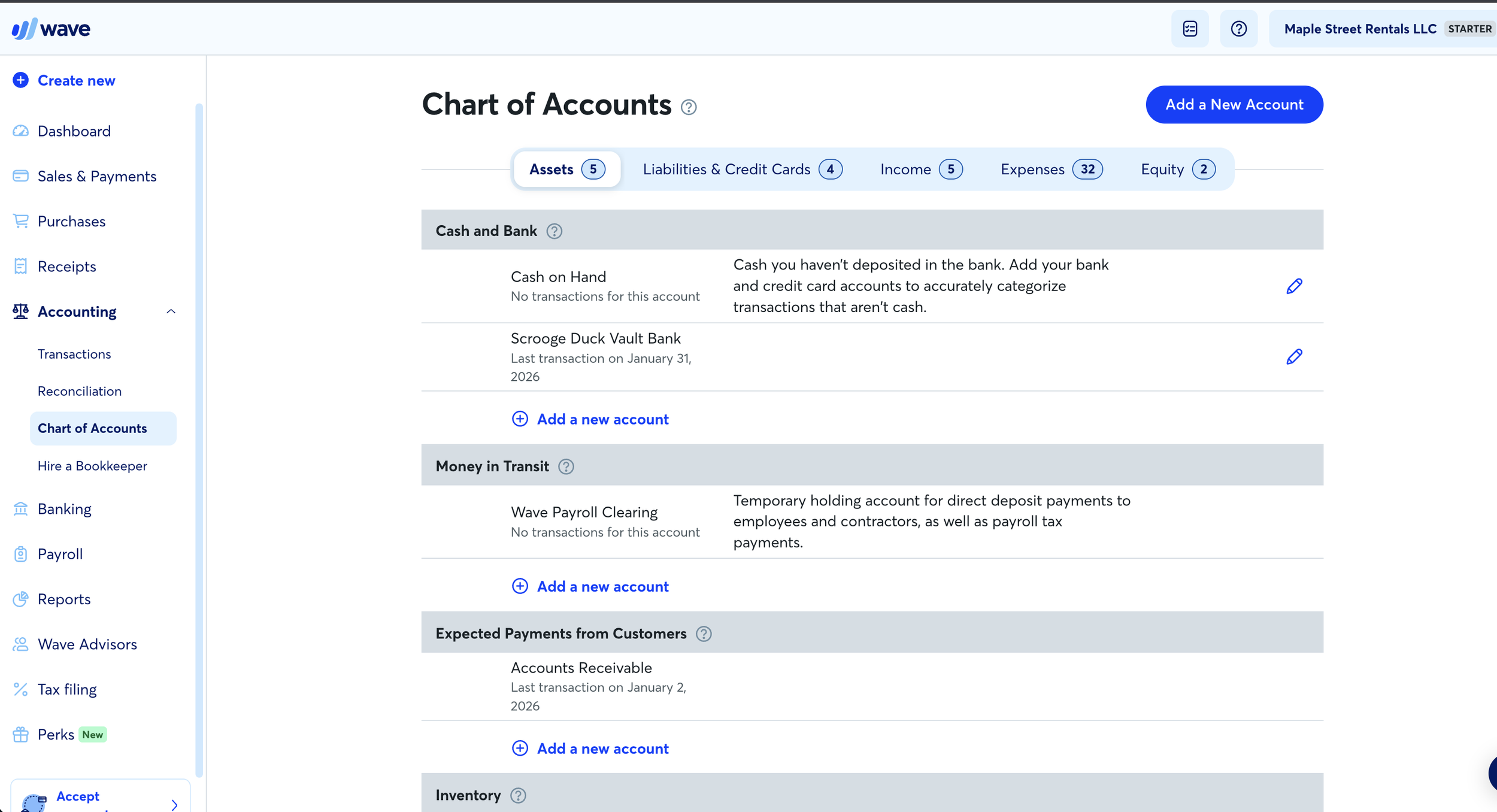 wave chart of accounts