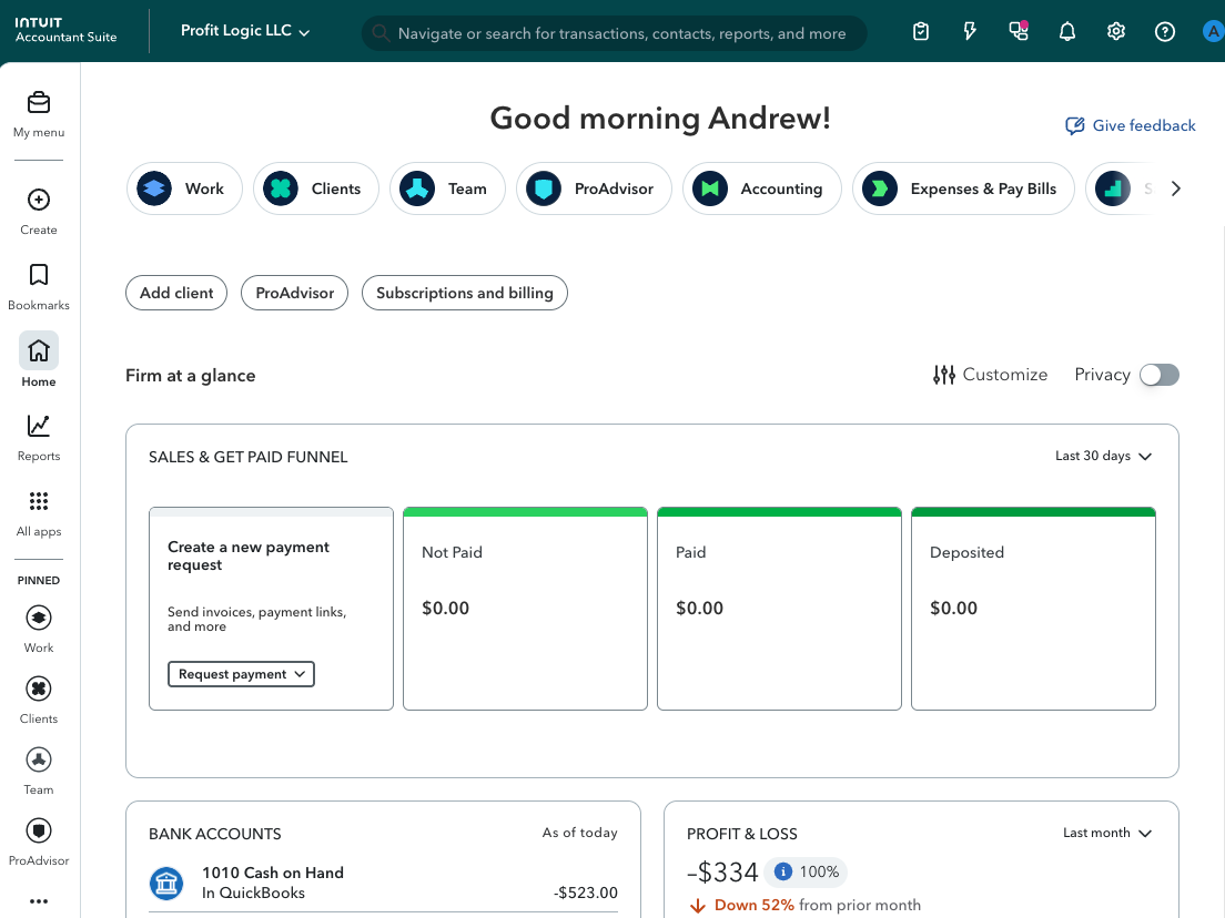quickbooks dashboard