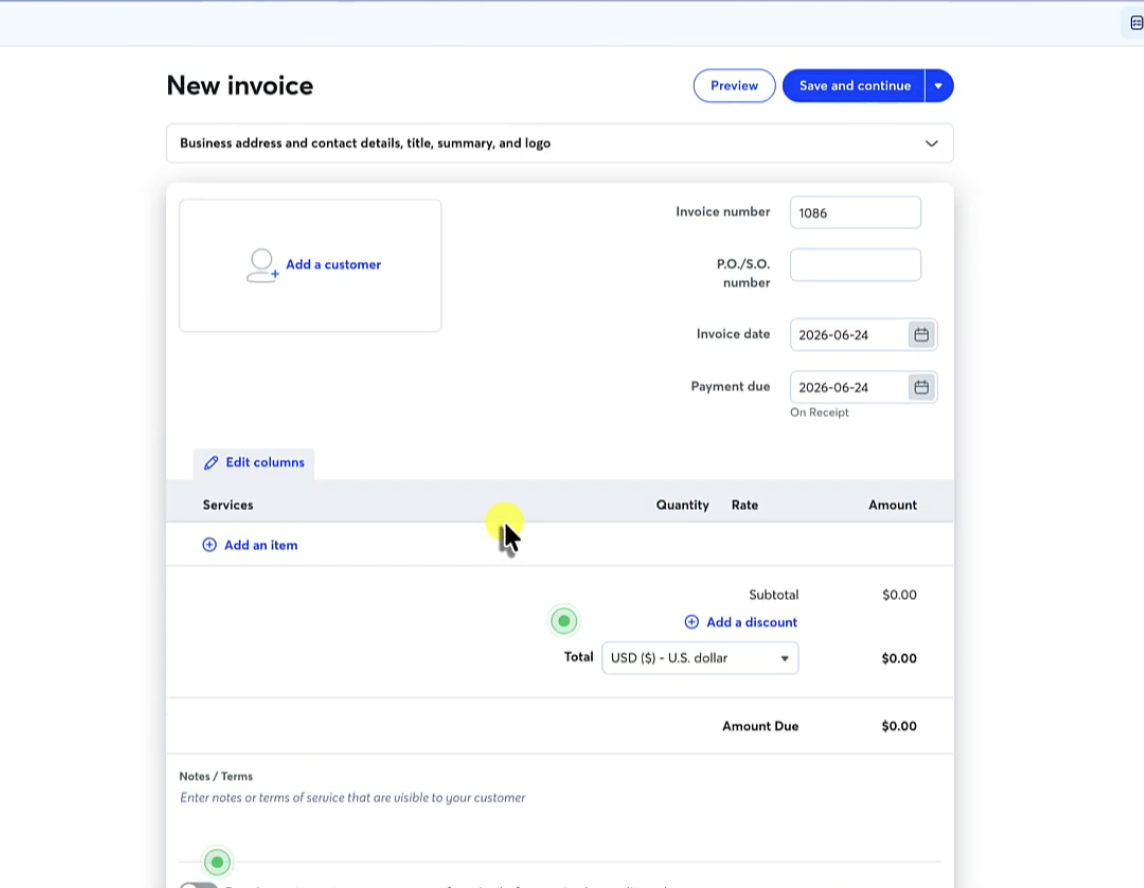 wave bookkeeping invoice