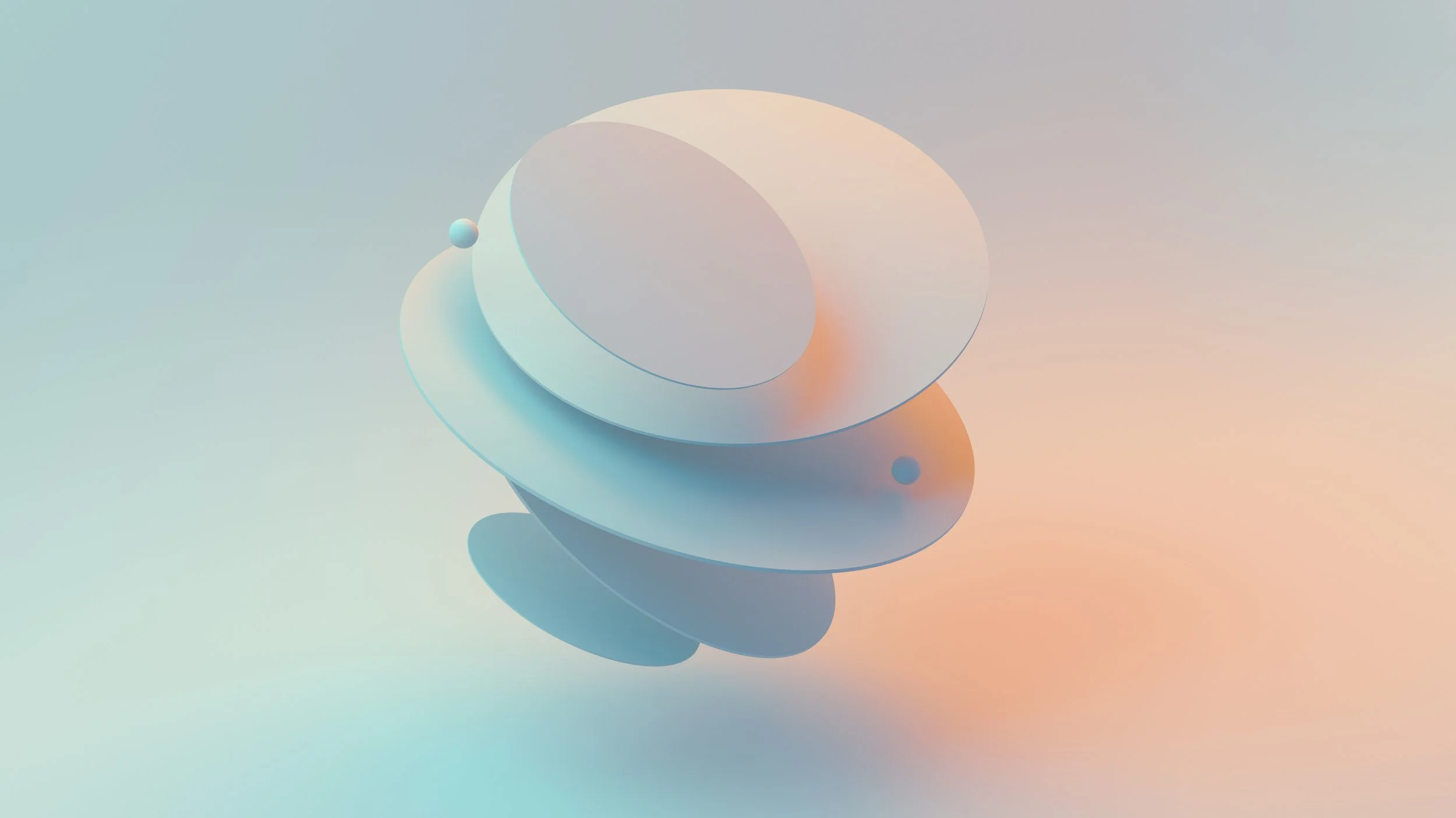 Abstract geometric shape composed of overlapping circles and disks in pastel colors with a soft gradient background.