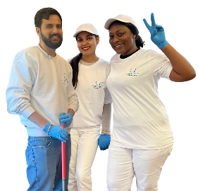 zenith zone cleaning team cleaners giving a peace sign after a deep professional cleaning service in vancouver