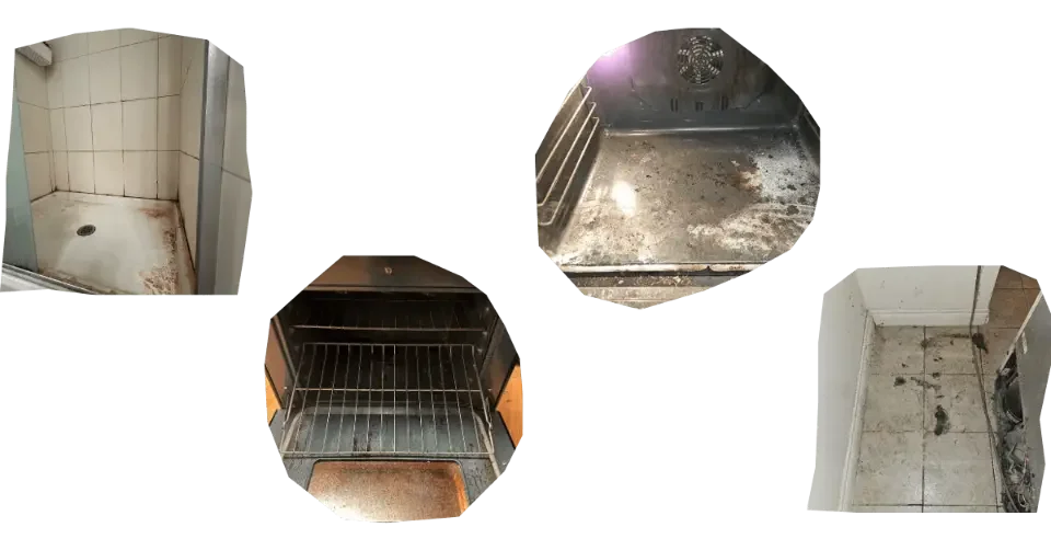 4 different framed photos of dirty places in a home prior to extensive house cleaning services