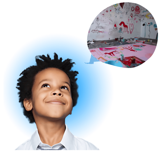 smiling child thinking of what he could do before the professional cleaners come in