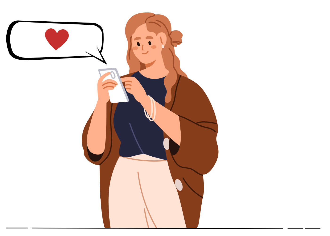 cartoon graphic of a woman on her cellphone with a talkbox beside her with a heart inside
