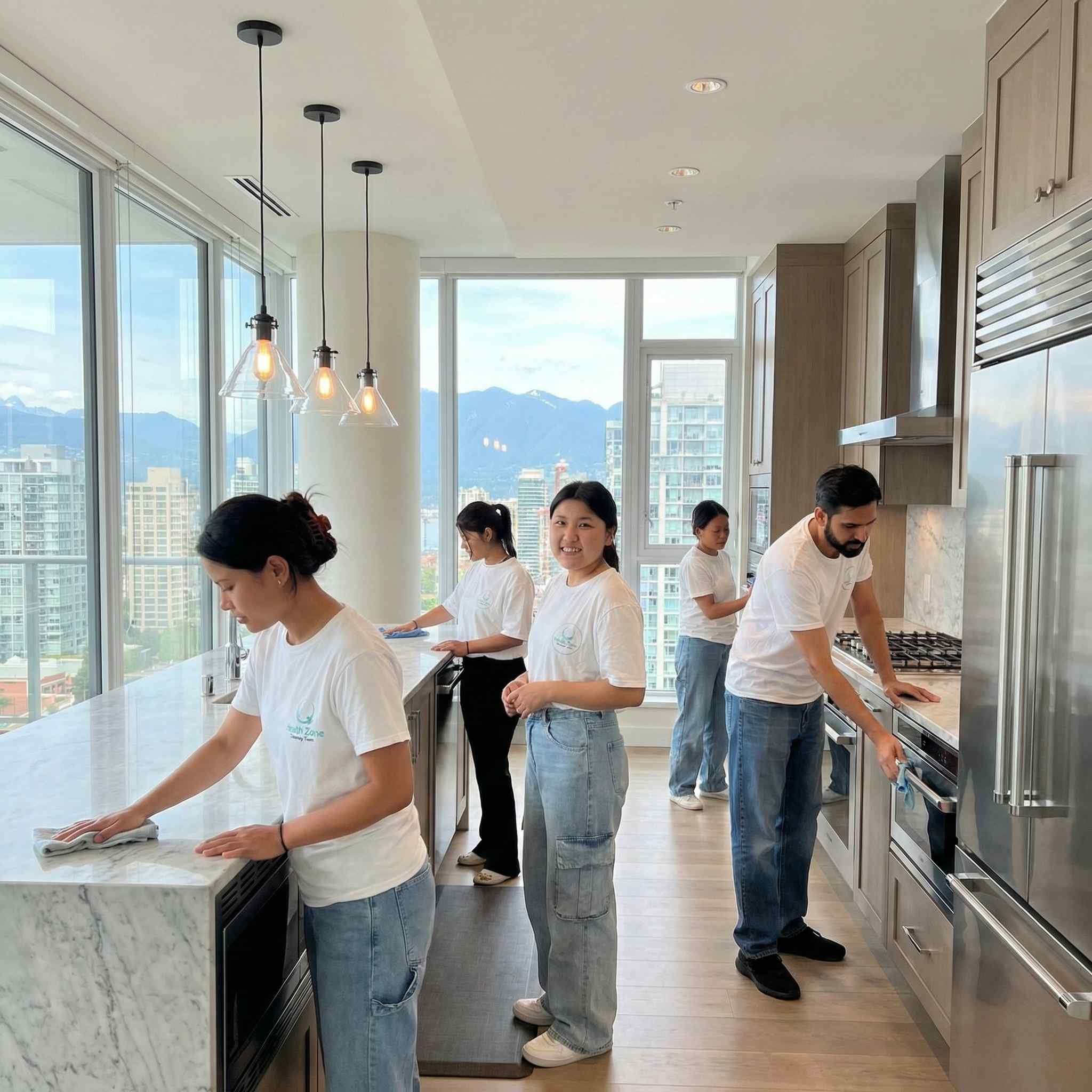 zenith zone cleaning team cleaners finishing up doing a move out cleaning service for an apartment in downtown vancouver bc.