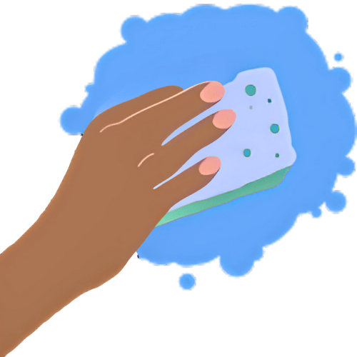 cartoon hand wiping blue mess with a blue sponge