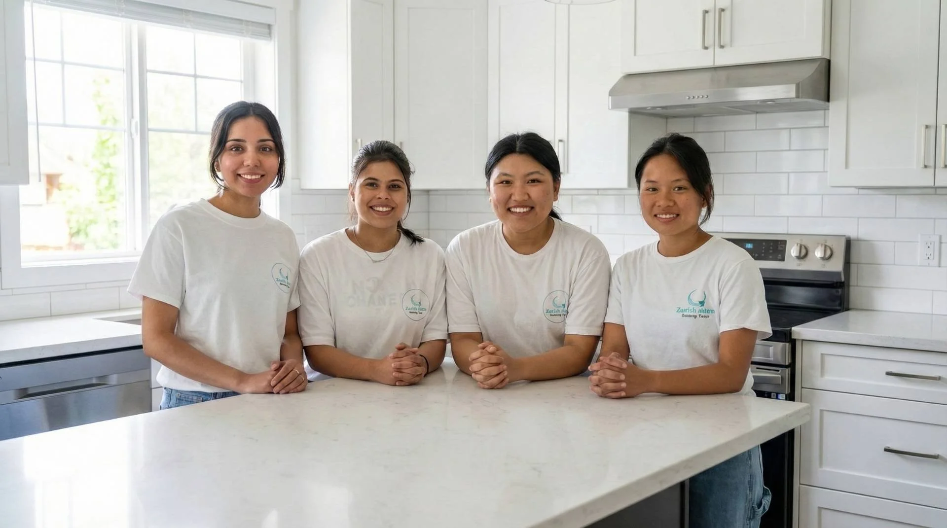 zenith zone cleaning team cleaners posing for a photo in a cleaned kitchen in Coquitlam BC after a Coquitlam house cleaning service