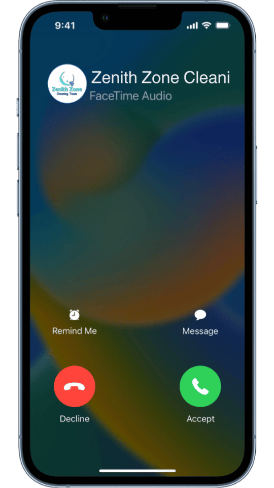 phone call on iphone being received from zenith zone cleaning team for professional cleaning services in vancouver