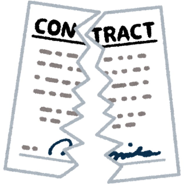 drawing of a paper contract being ripped meaning no contracts