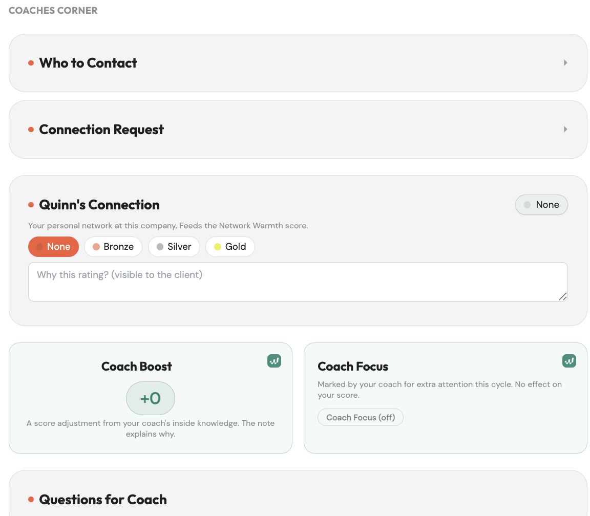 WorthWork Career HQ network strength and coach feedback