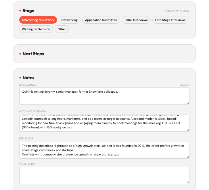 WorthWork Career HQ job stage and next step tracking