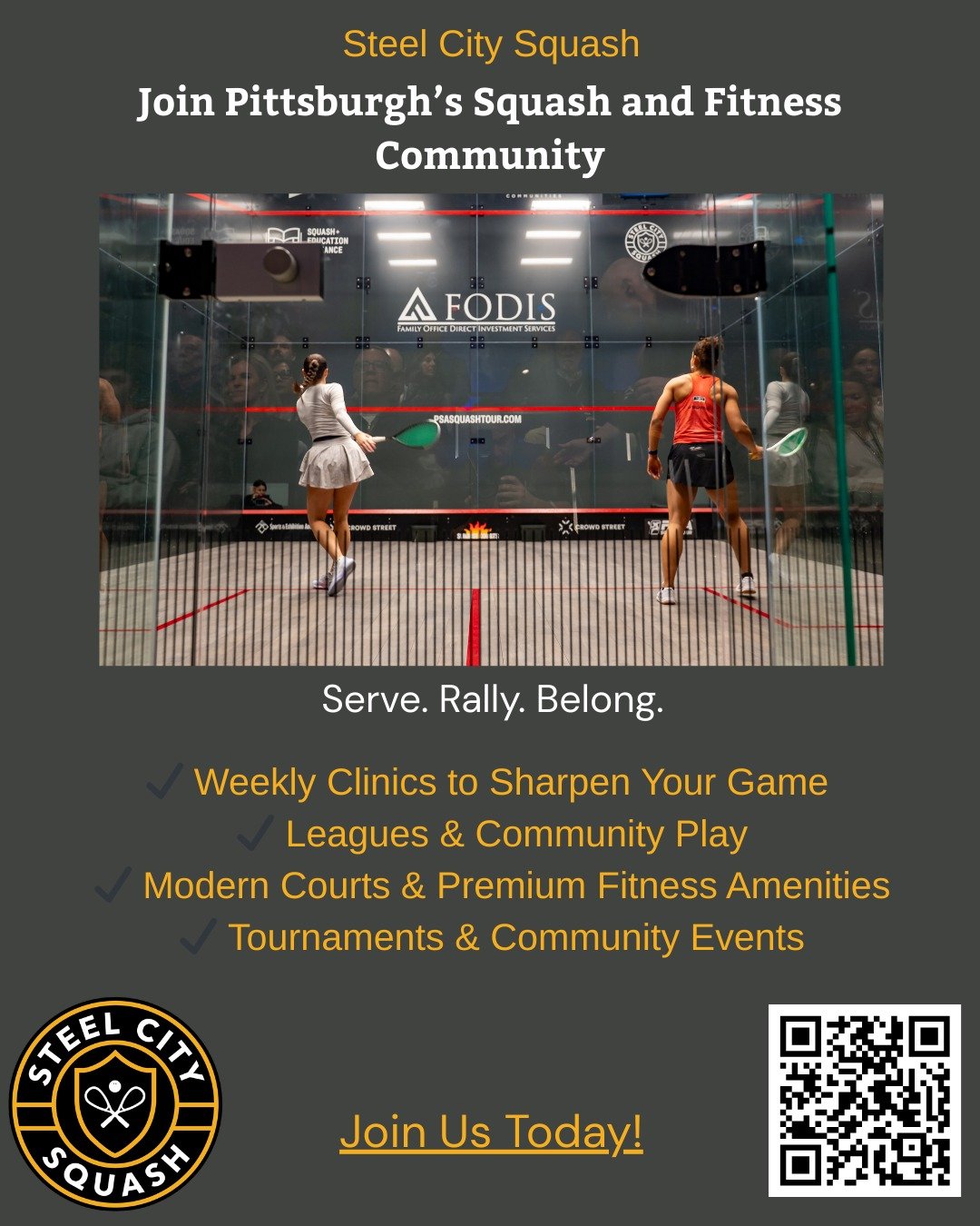 Join Steel City Squash and be part of Pittsburgh&rsquo;s squash community.

✅Weekly Beginner Clinics
✅Leagues &amp; Community Play
✅World-Class Courts &amp; Fitness Amenities
✅Tournaments &amp; Events
🏋️&zwj;♀️Fitness Center &amp; Movement classes

