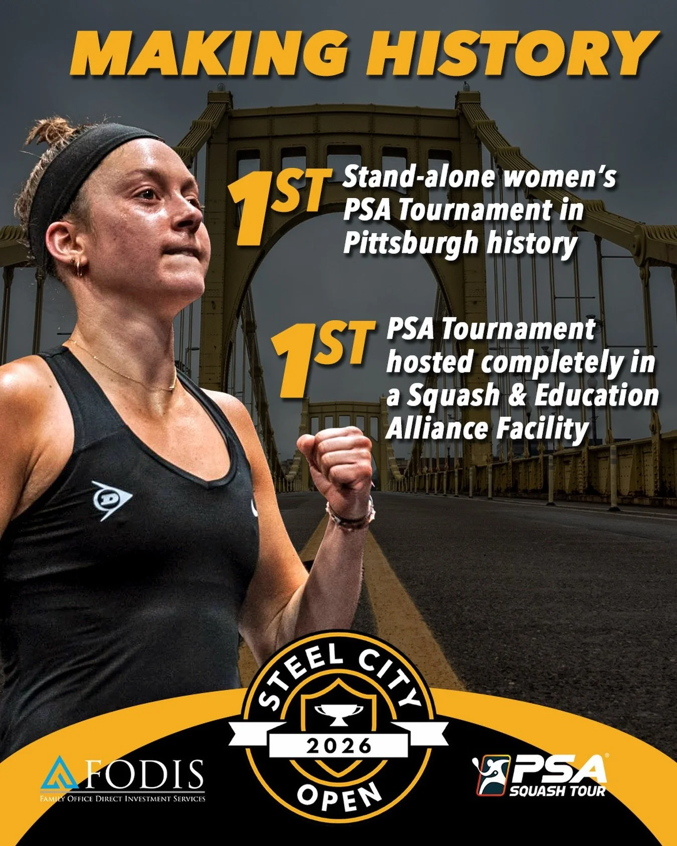 History isn&rsquo;t just remembered in Pittsburgh &mdash; it&rsquo;s MADE here. 🖤💛

The 2026 Steel City Open is breaking barriers:
🔥 The 1st stand-alone Women&rsquo;s PSA Tournament in Pittsburgh history
🔥 The 1st PSA event ever hosted entirely i